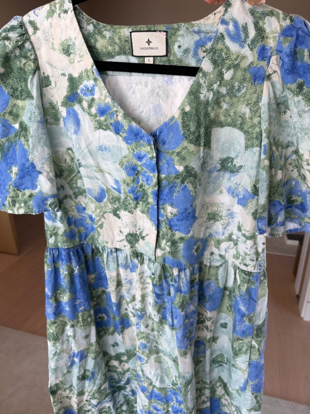 Tuckernuck Floral Cotton Midi Dress Large Blue Green
